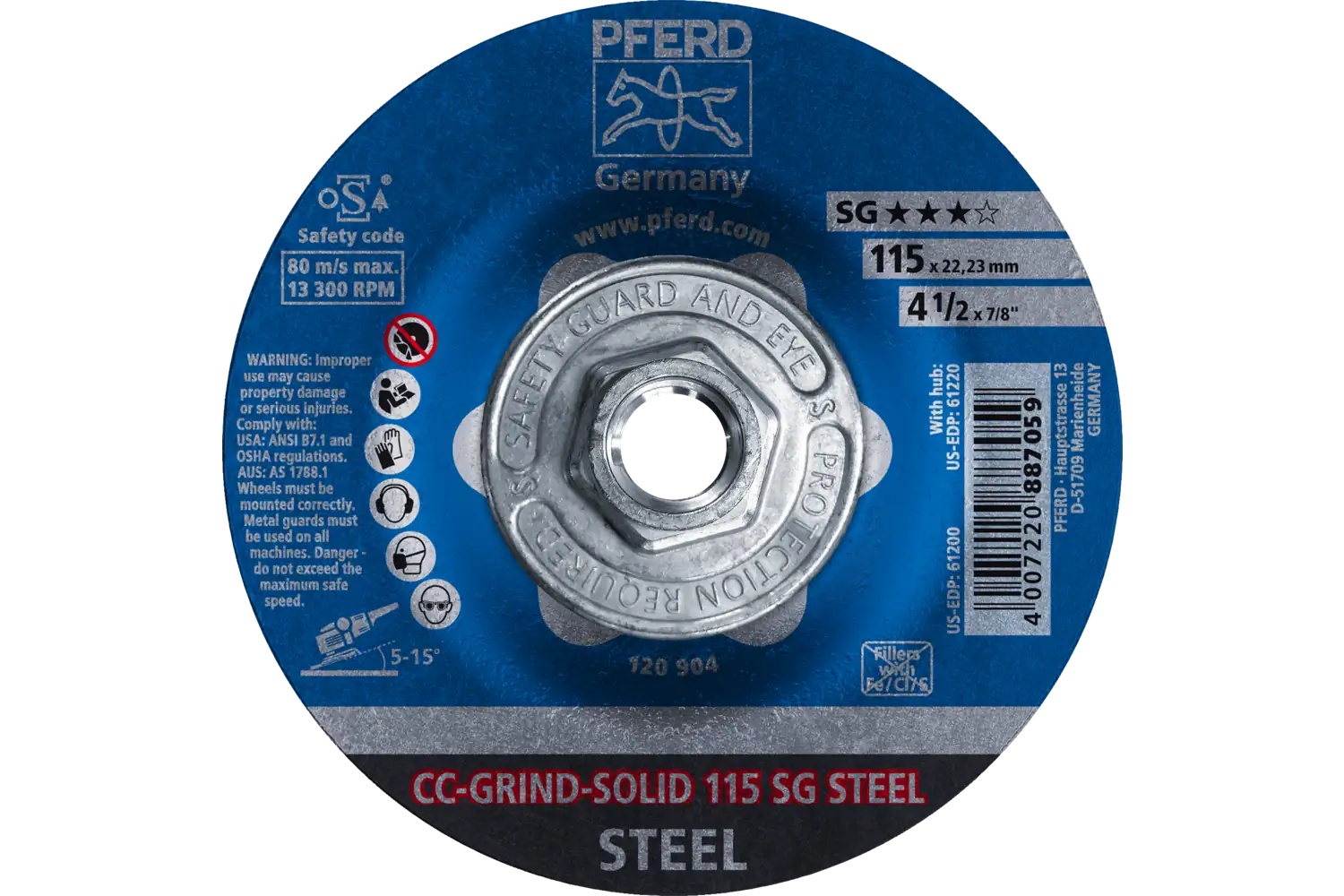Picture of Pferd Grinding disc, CC-Grind®-Solid, 4-1/2" x 5/8-11, SG Steel, Ceramic